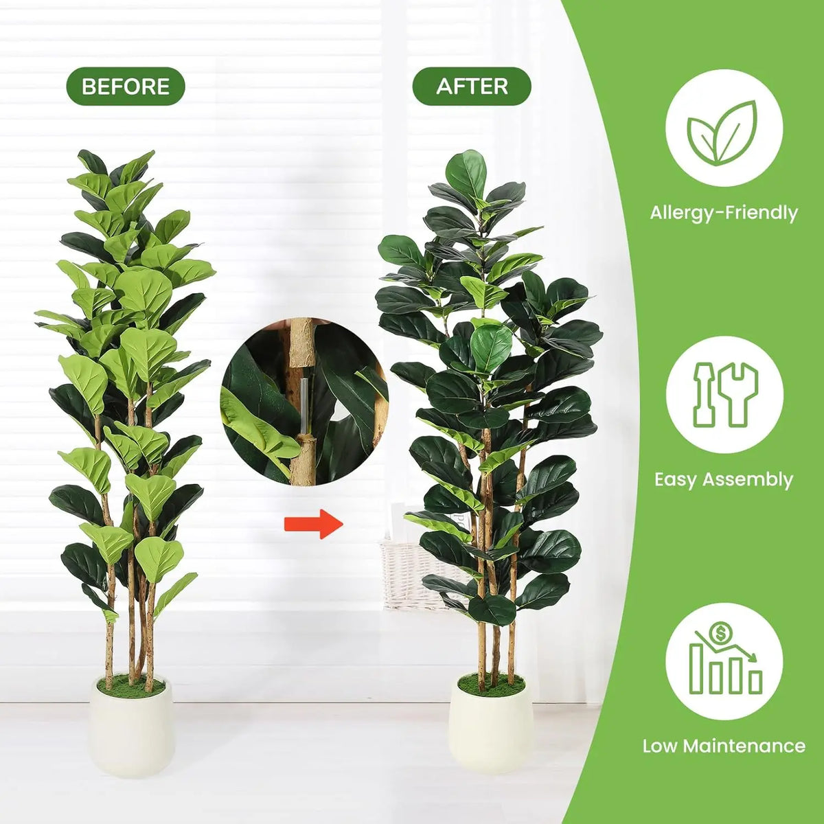 HiMiss Artificial Fiddle Leaf Fig Tree Indoor Outdoor Decor