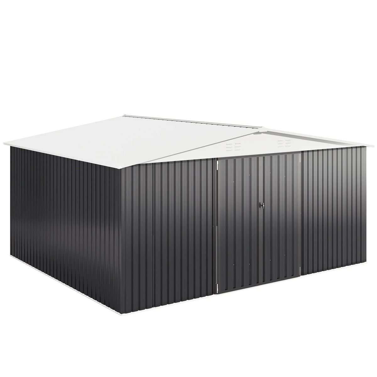 10x12/12x14FT Galvanized Steel Storage Shed Heavy Duty Lockable Hasp Door Black/White Roof Garden Tool Shed for Backyard Patio
