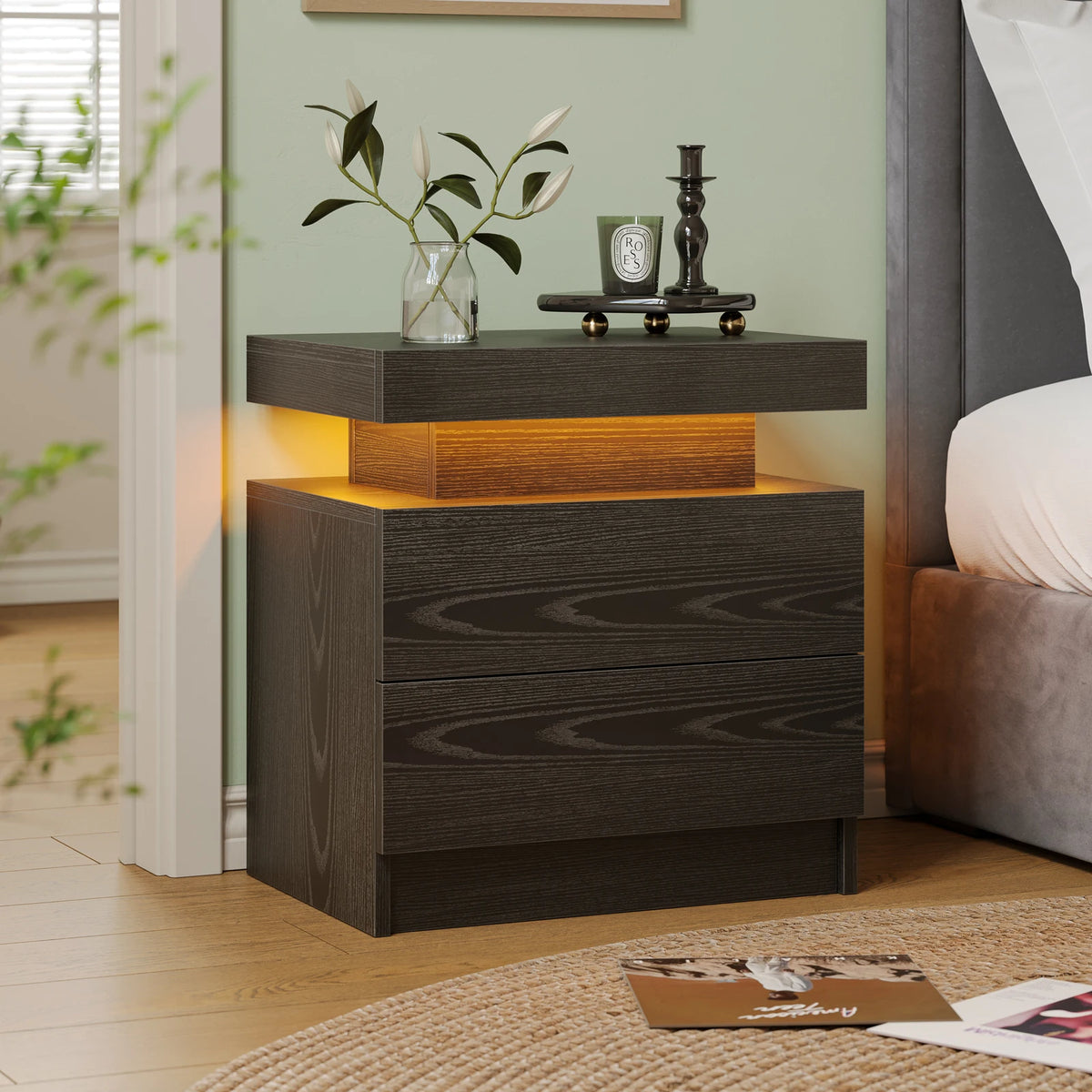 Cubehom LED Nightstands With Two Drawers And RGB Lights