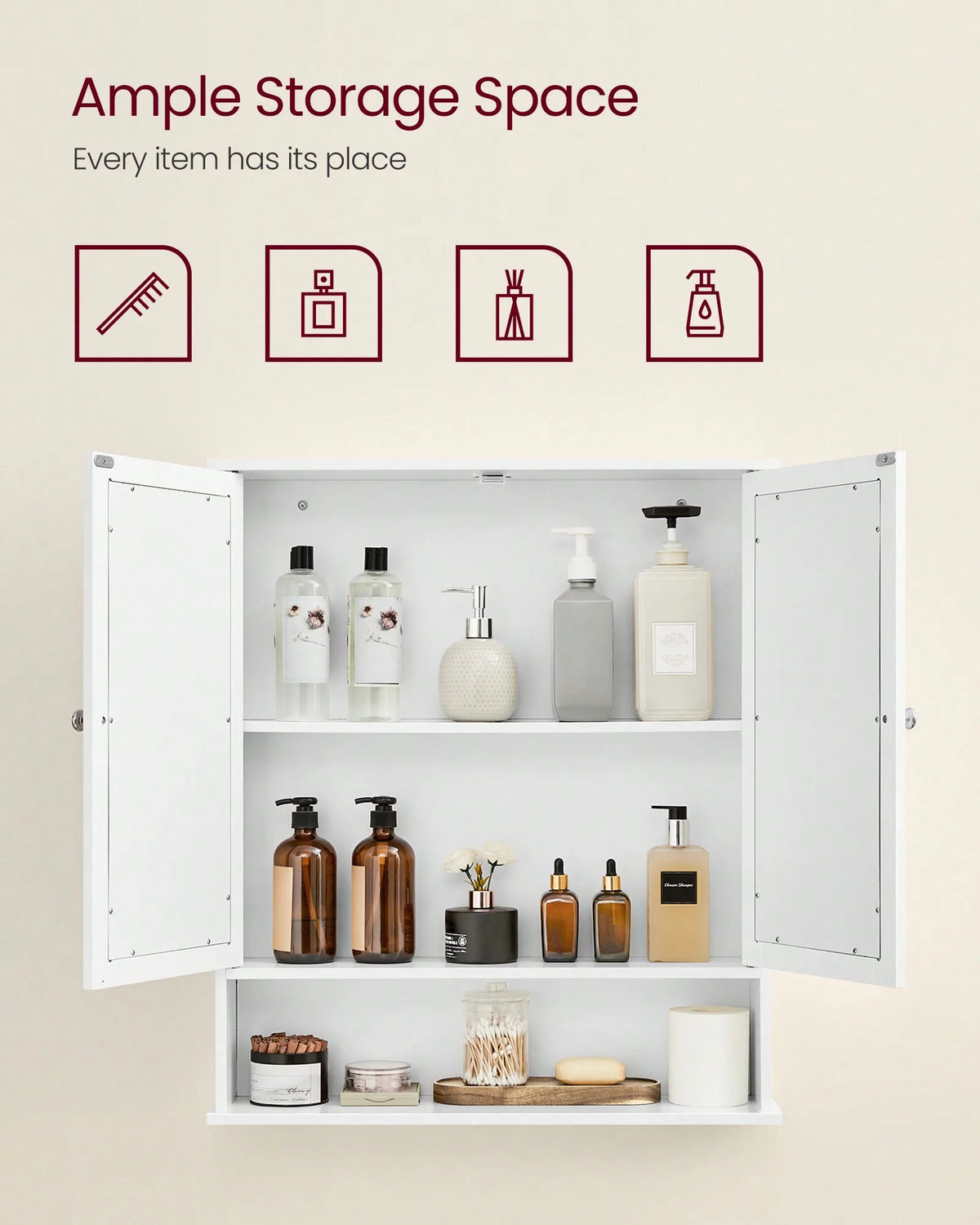 Wood Wall Mount Bathroom Cabinet With Mirror And Storage