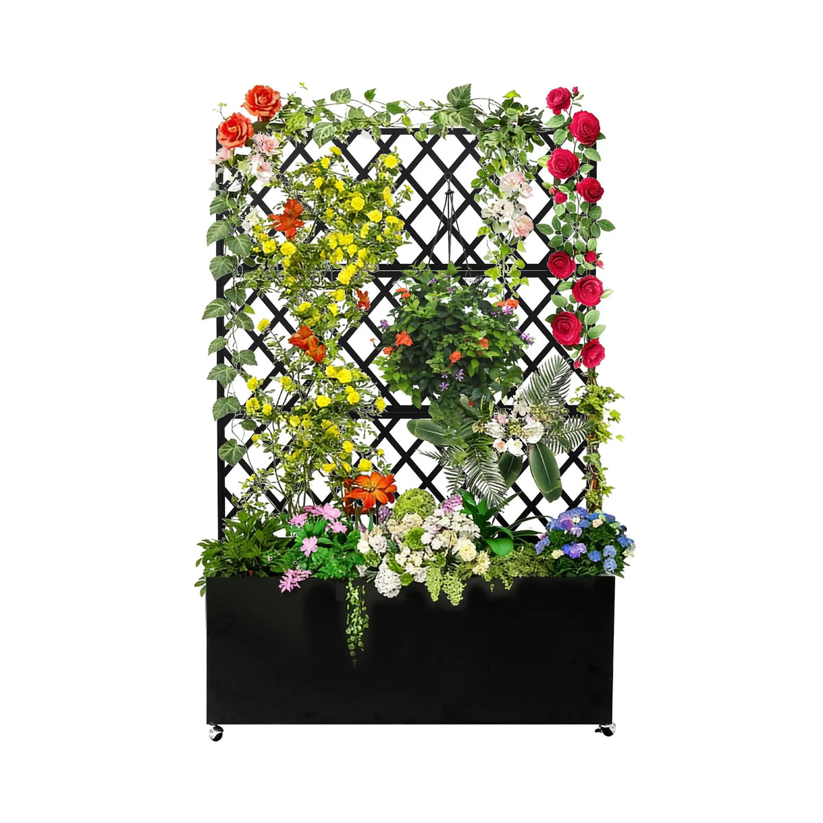HiMISS Galvanized Steel Rolling Garden Planter With Privacy Trellis