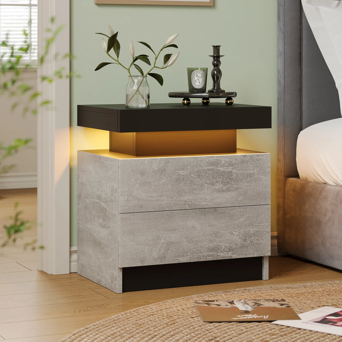 Cubehom LED Nightstands With Two Drawers And RGB Lights