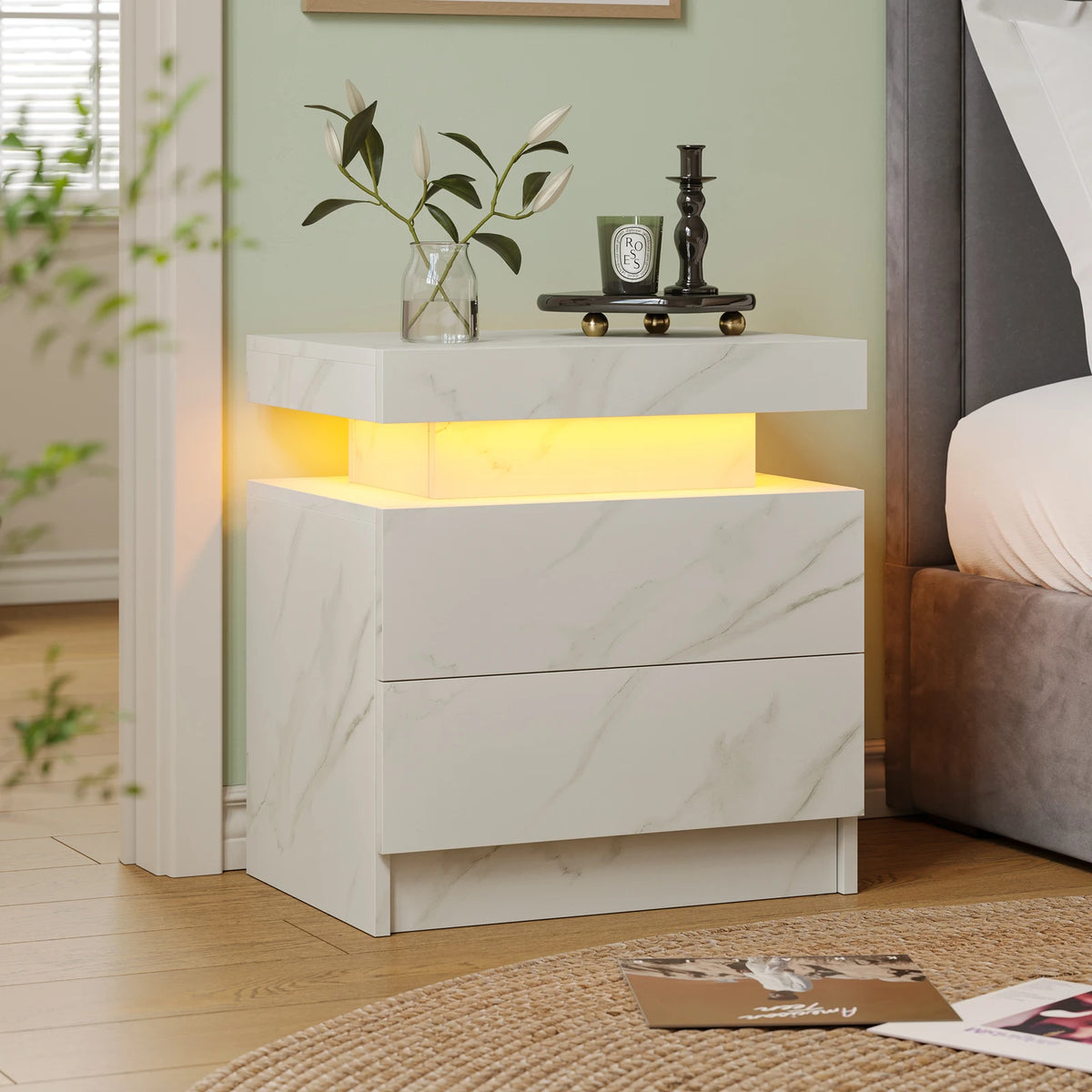 Cubehom LED Nightstands With Two Drawers And RGB Lights