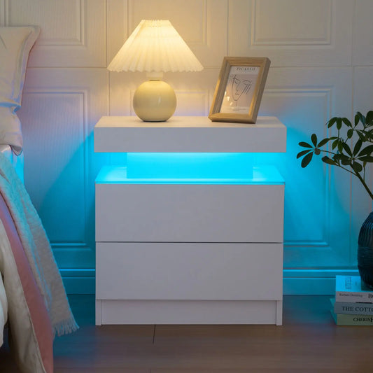 Cubehom LED Nightstands With Two Drawers And RGB Lights