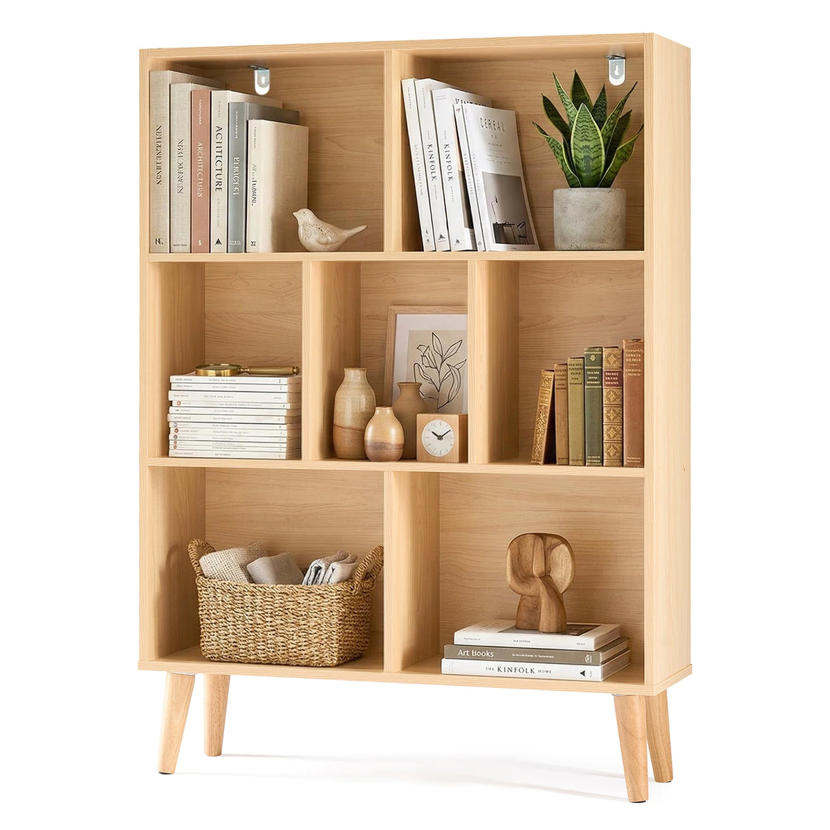 Three Tier Wooden Bookcase With Storage And Display Shelves