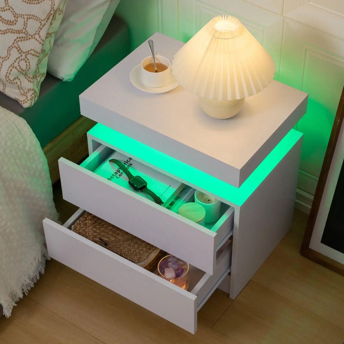 Cubehom LED Nightstands With Two Drawers And RGB Lights