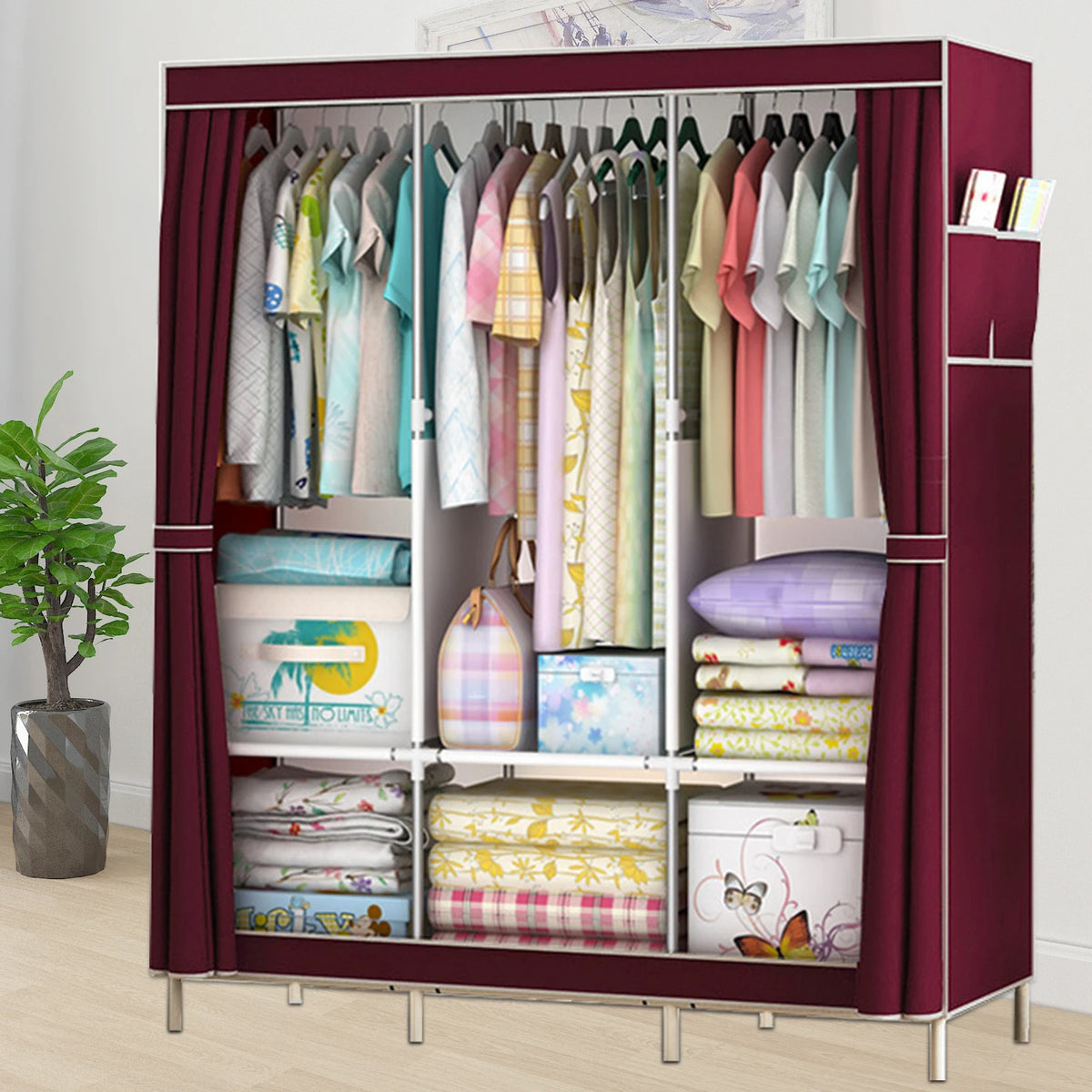 Portable Wardrobe Organizer Storage Rack For Clothes And Shoes Nonwoven Fabric