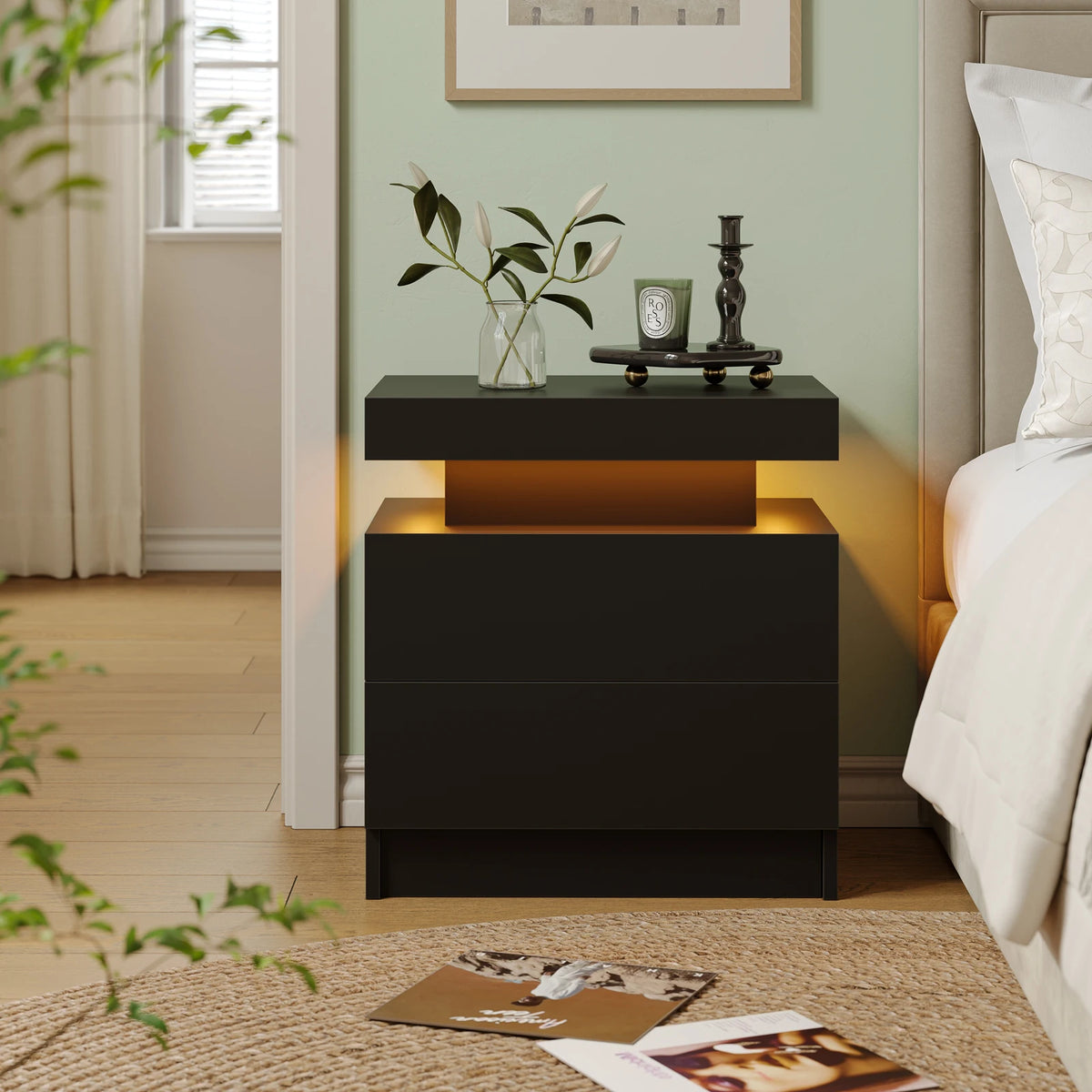 Cubehom LED Nightstands With Two Drawers And RGB Lights