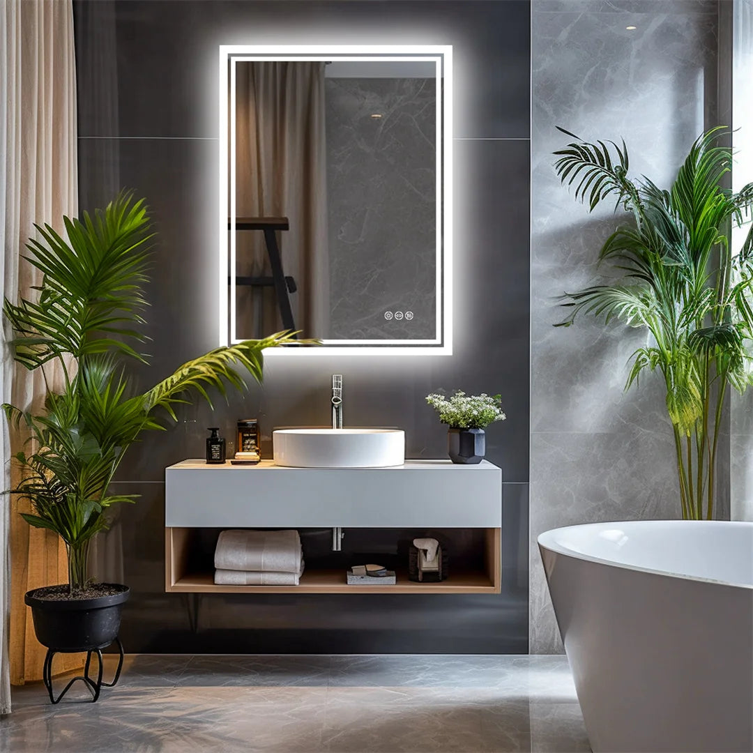 Luvodi Led Bathroom Mirror Frameless Touch Sensor Anti Fog Light
