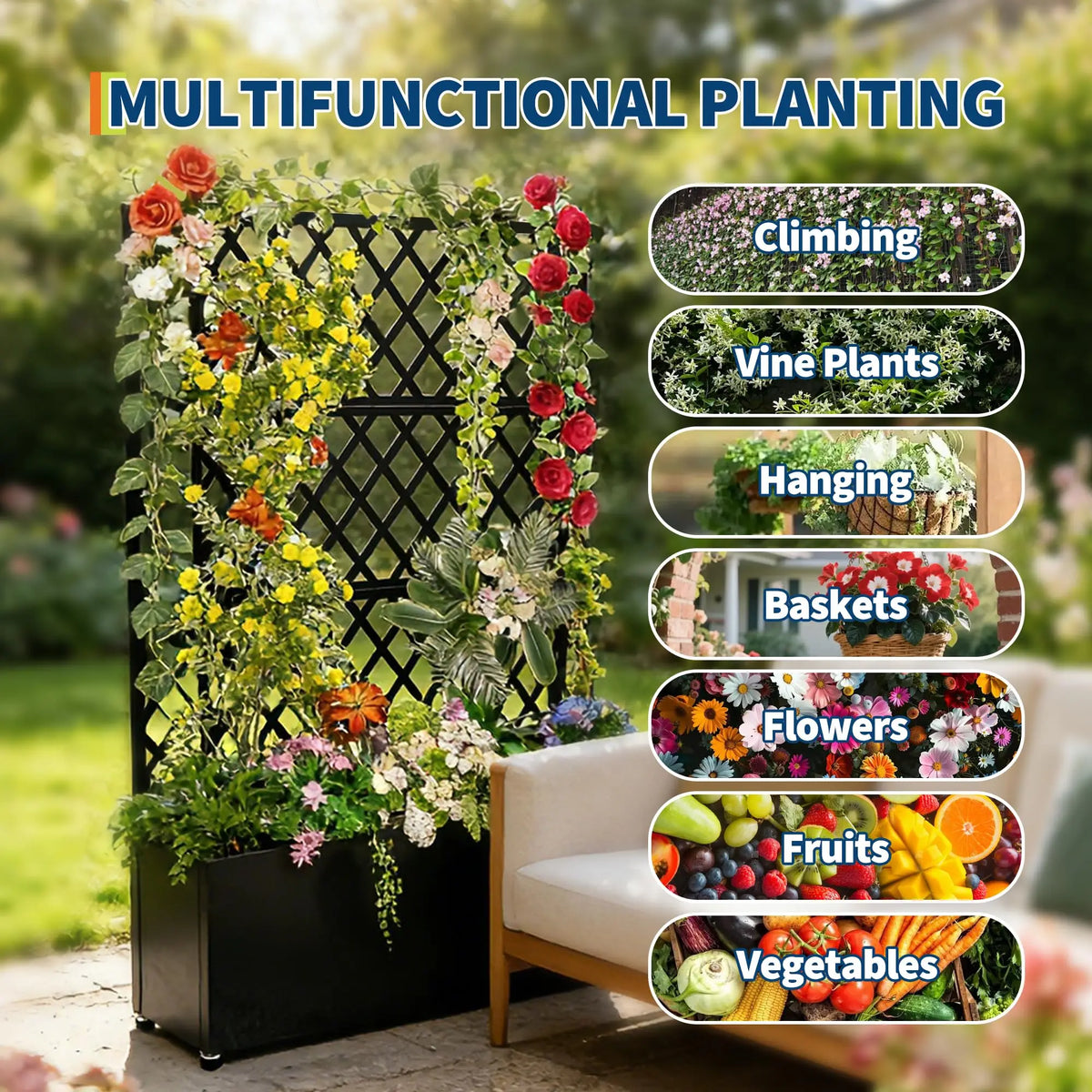 HiMISS Galvanized Steel Rolling Garden Planter With Privacy Trellis