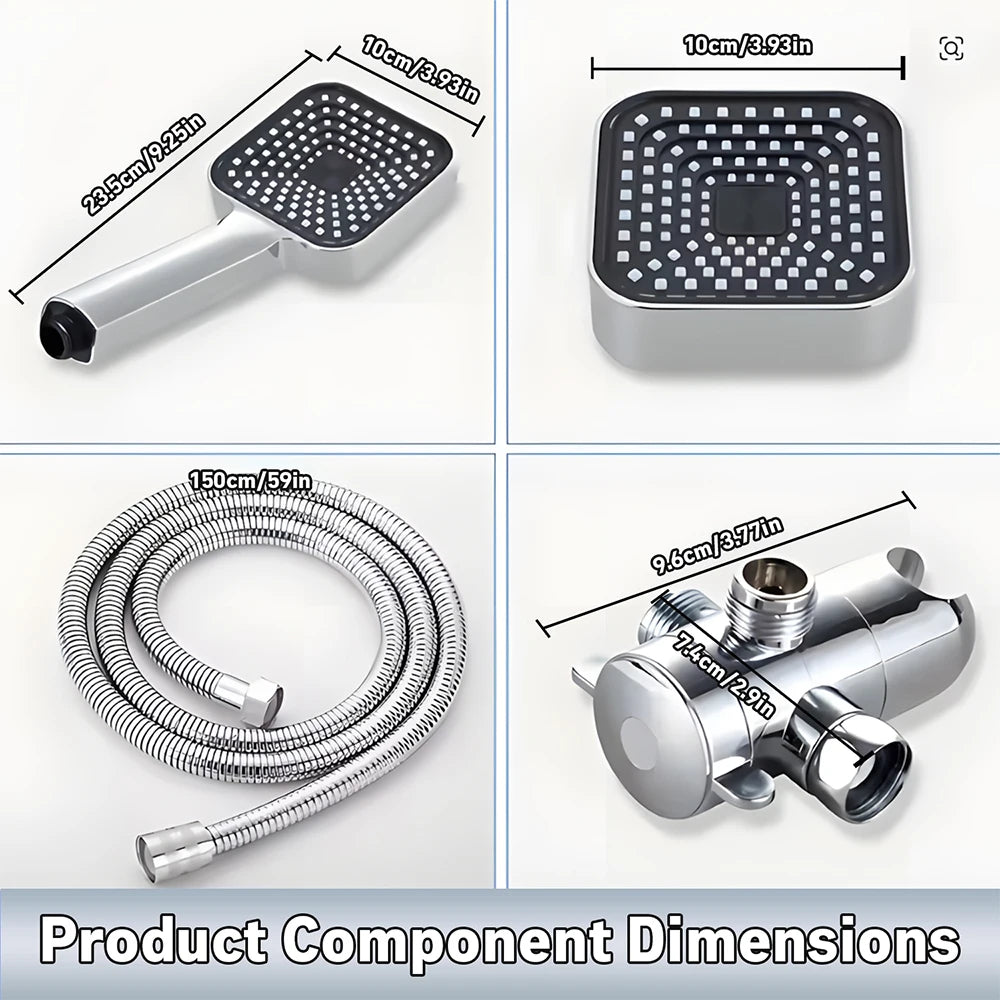 High-Flow Shower Head and Handheld Set With Long Hose Three-Way Distributor