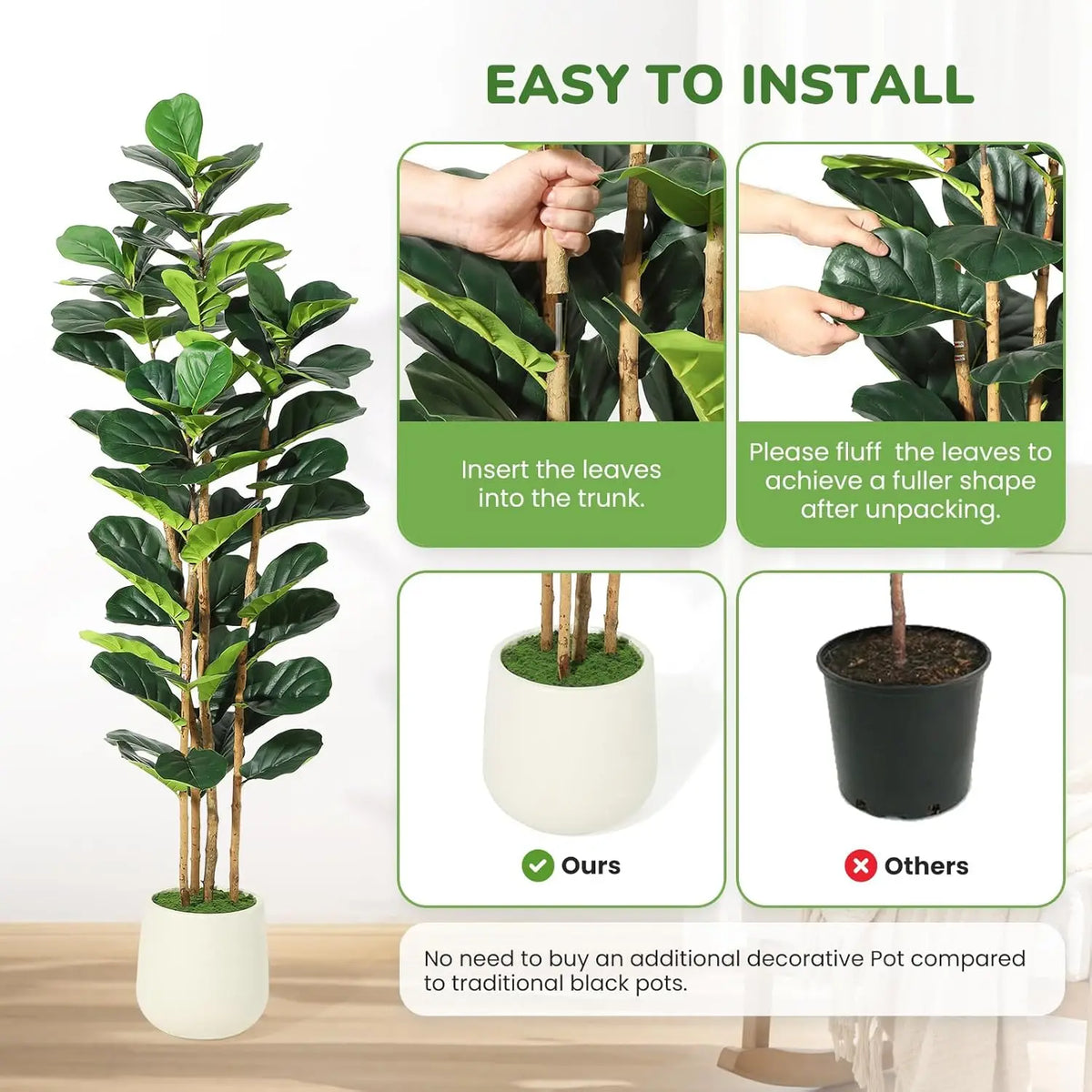 HiMiss Artificial Fiddle Leaf Fig Tree Indoor Outdoor Decor