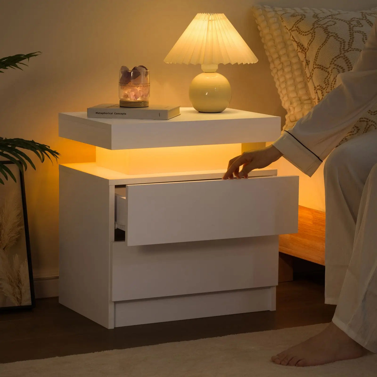 Cubehom LED Nightstands With Two Drawers And RGB Lights