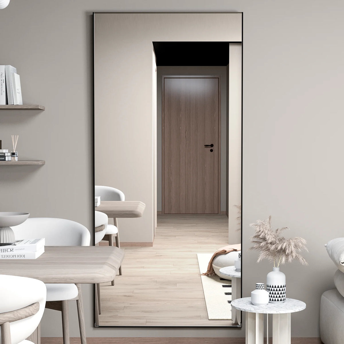 CASSILANDO Full Length Mirror 65" * 24 ", Floor Standing Mirror, Black Metal Frame Mirror， Full Body Mirror