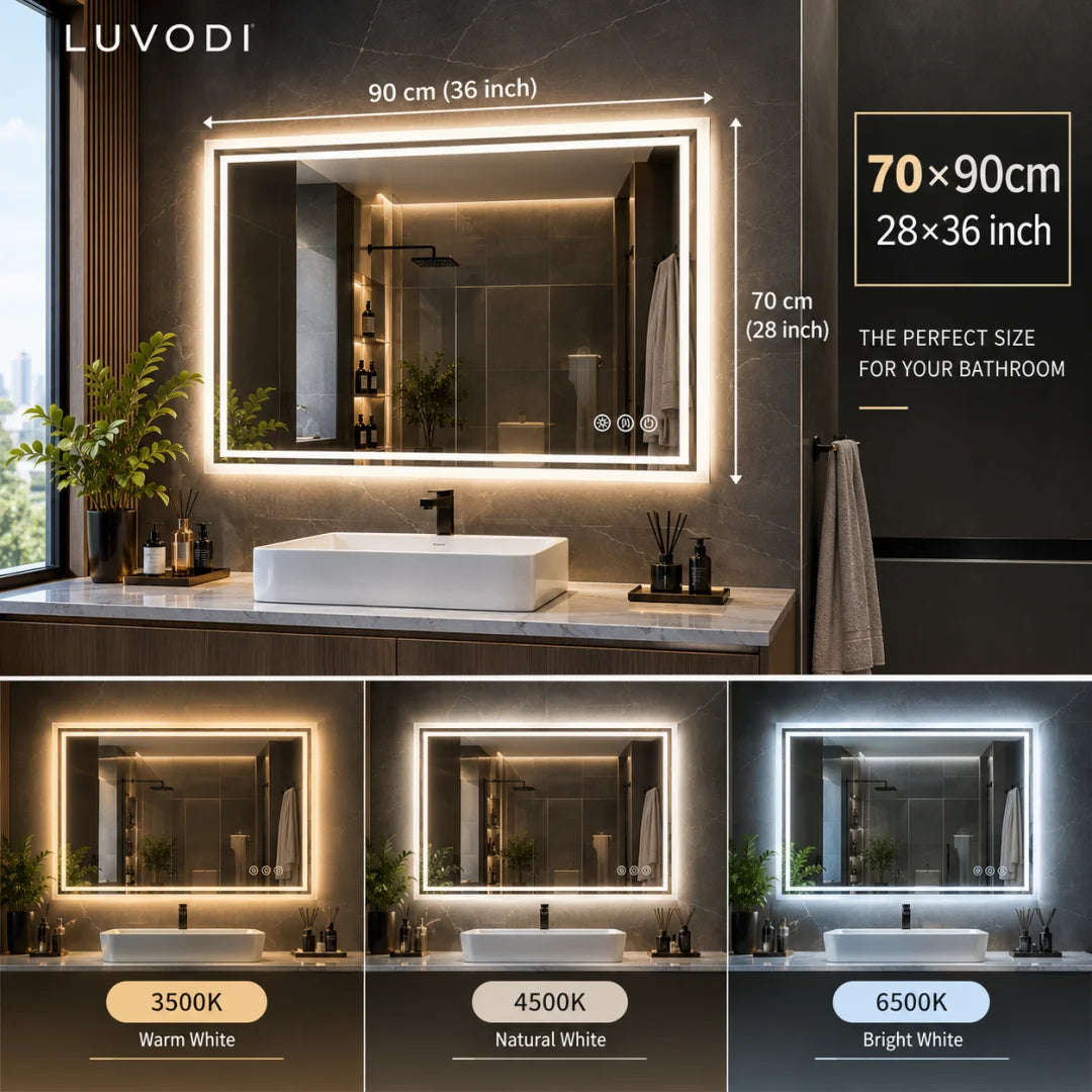Luvodi Led Bathroom Mirror Frameless Touch Sensor Anti Fog Light