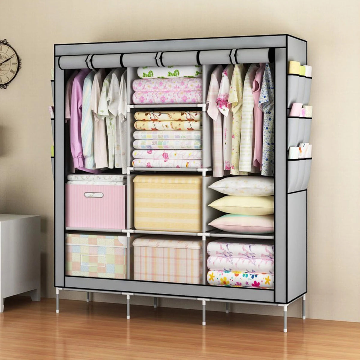 Portable Wardrobe Organizer Storage Rack For Clothes And Shoes Nonwoven Fabric