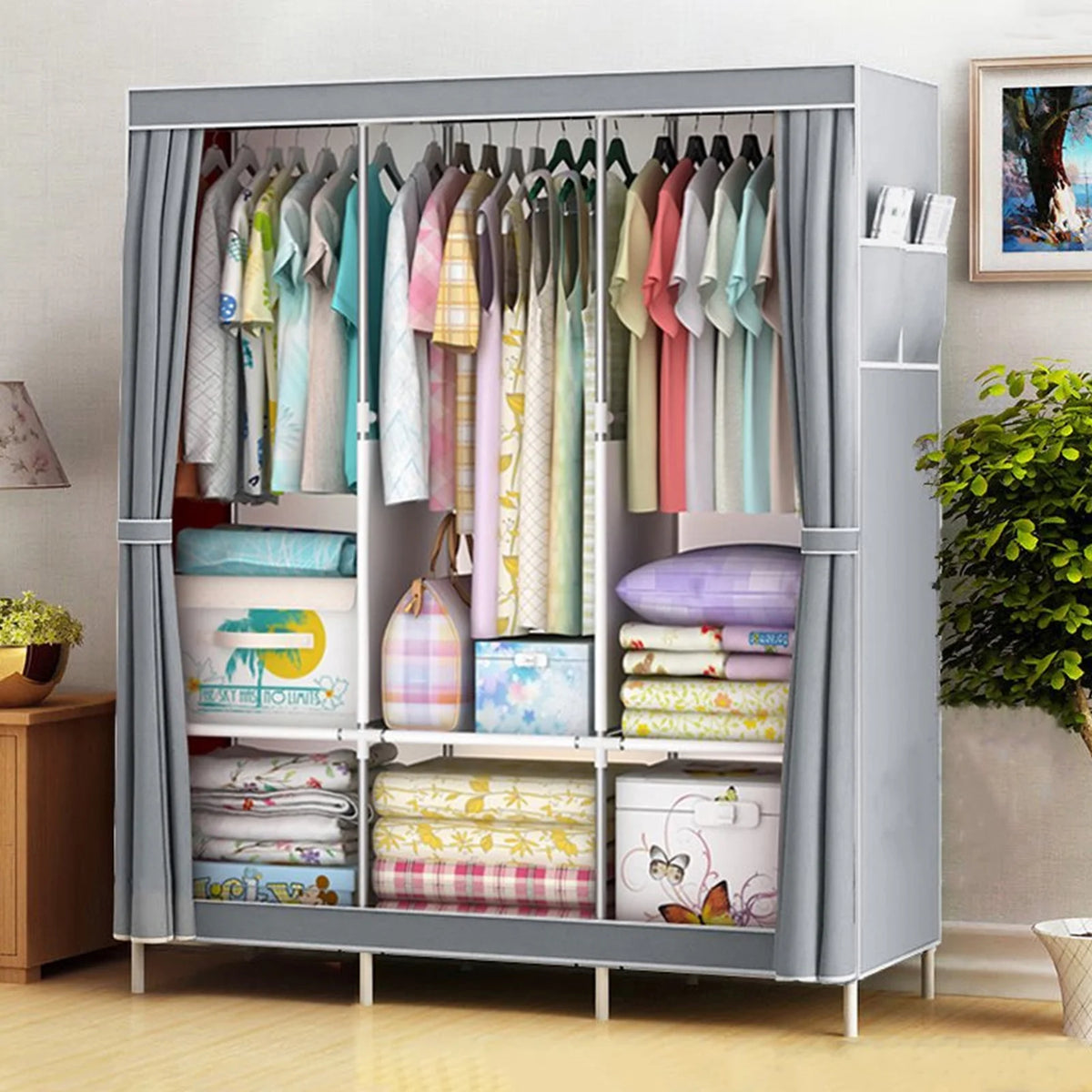 Portable Wardrobe Organizer Storage Rack For Clothes And Shoes Nonwoven Fabric