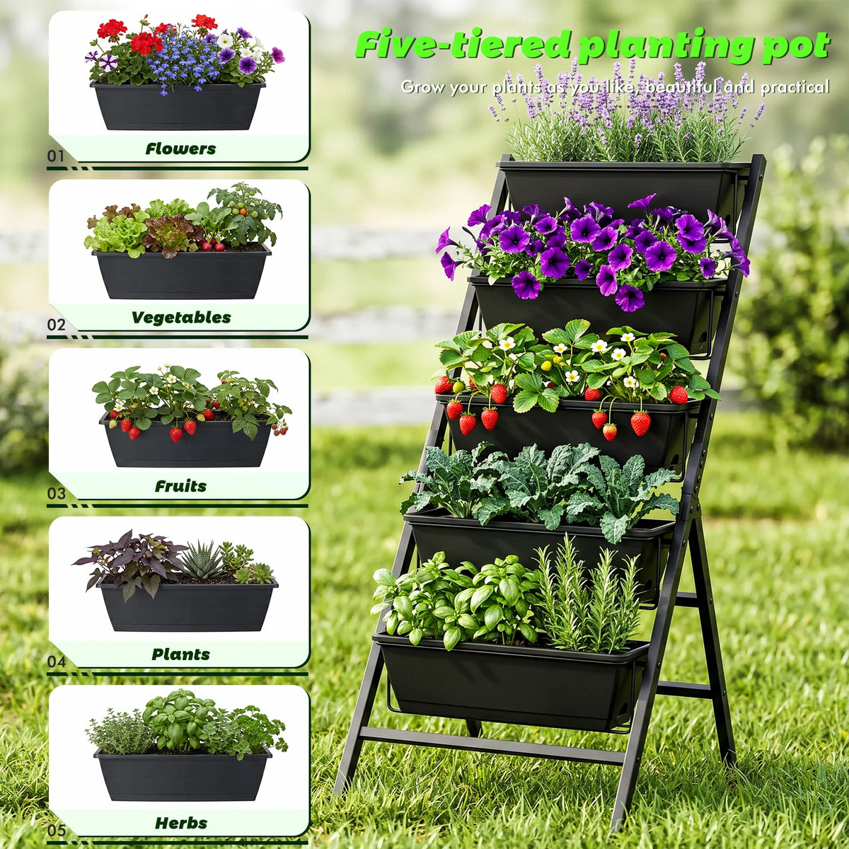 Freestanding Vertical Garden Planter Stand With Storage Rack