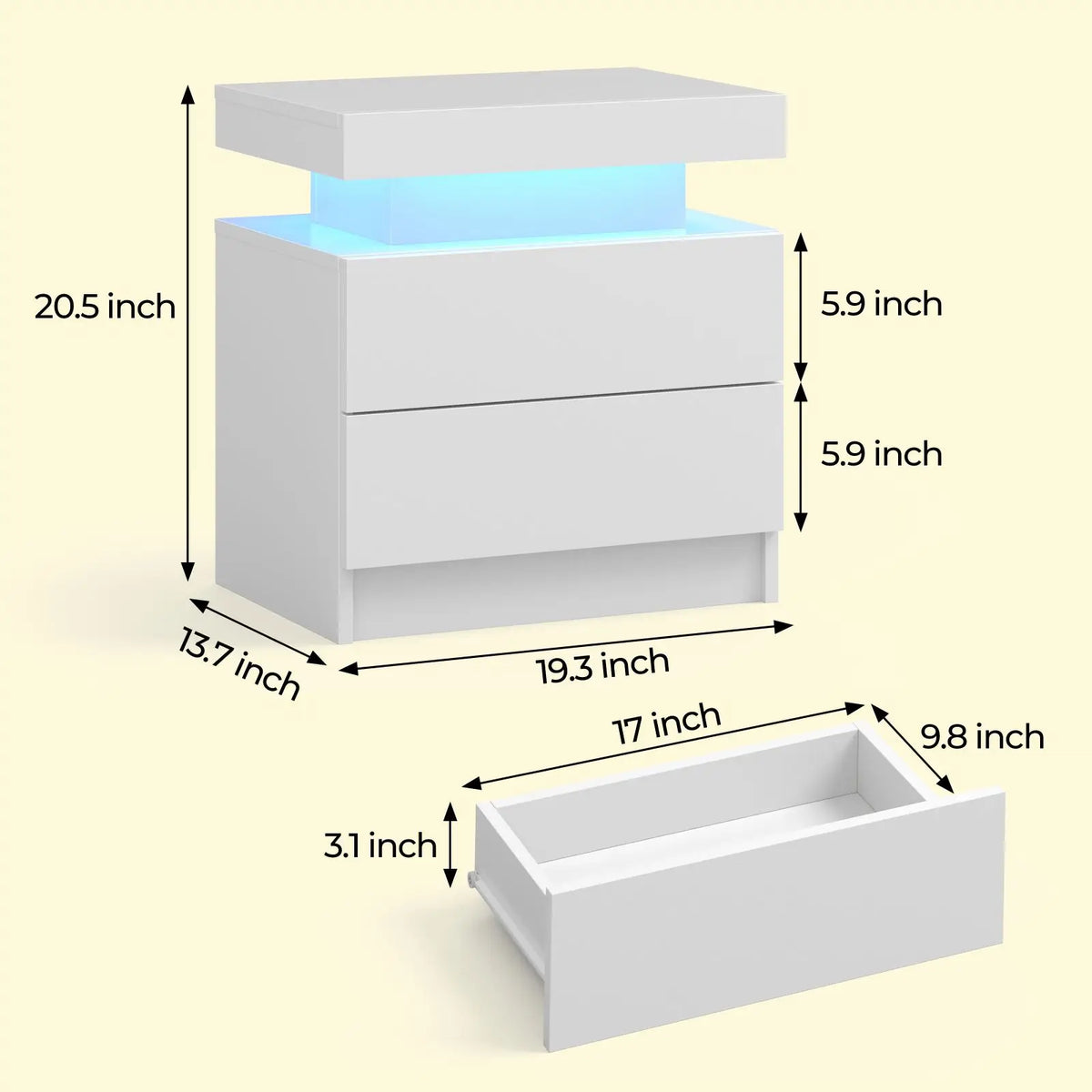 Cubehom LED Nightstands With Two Drawers And RGB Lights