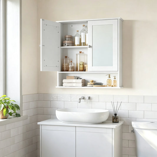 Wood Wall Mount Bathroom Cabinet With Mirror And Storage