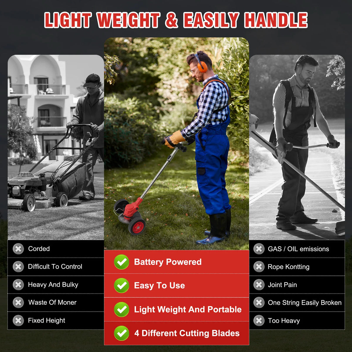 21V Cordless Electric Lawn Mower Foldable Garden Grass Trimmer
