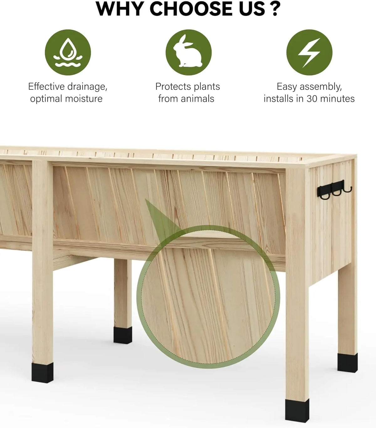 WPC Square Raised Garden Bed With Hooks And Balcony Planters