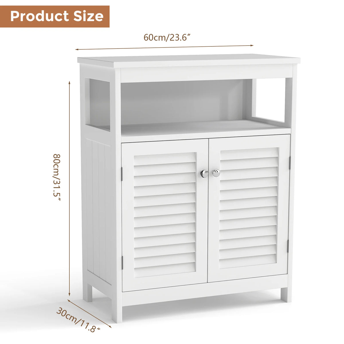 Modern Freestanding Bathroom Storage Cabinet With Wood Shutter Doors