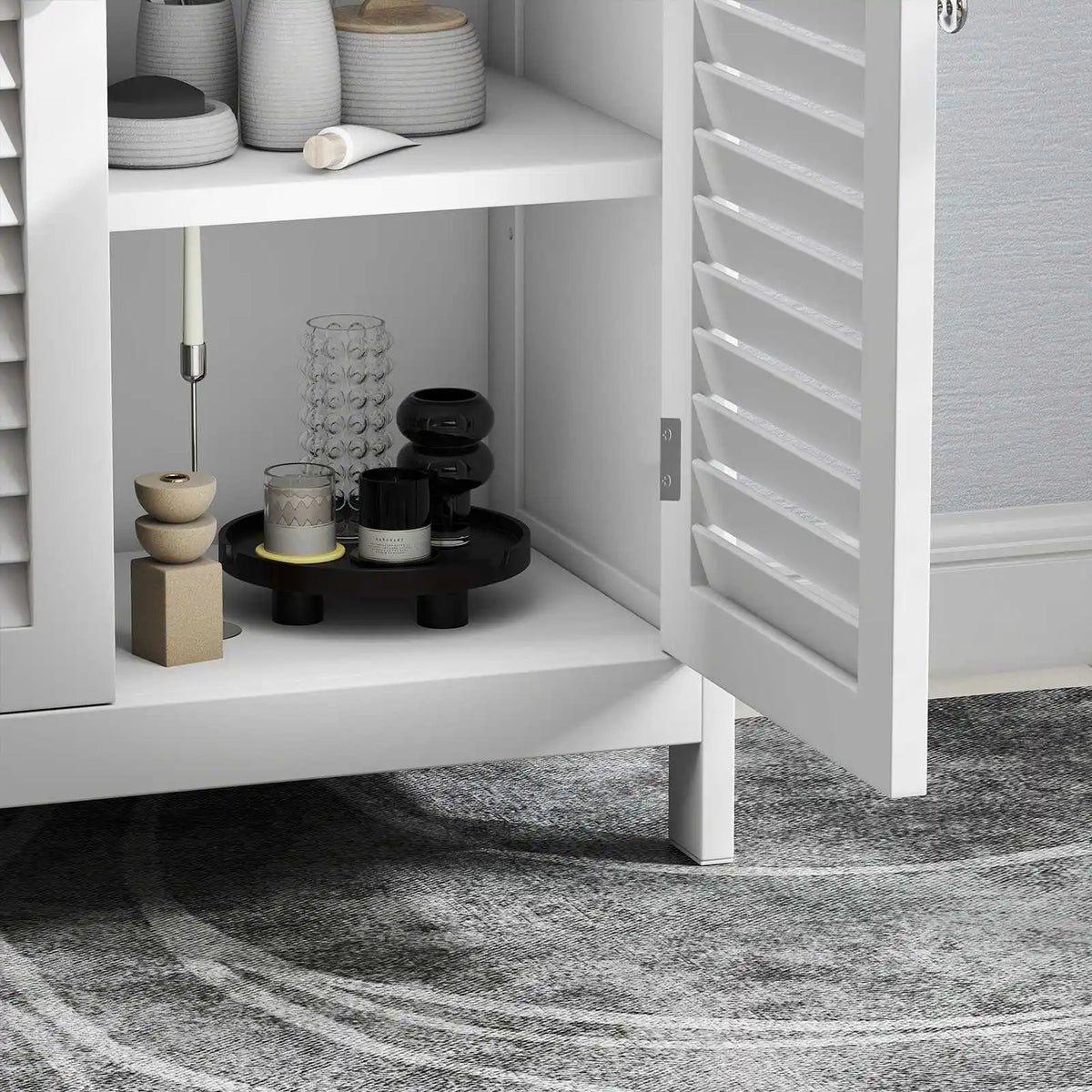 Modern Freestanding Bathroom Storage Cabinet With Wood Shutter Doors